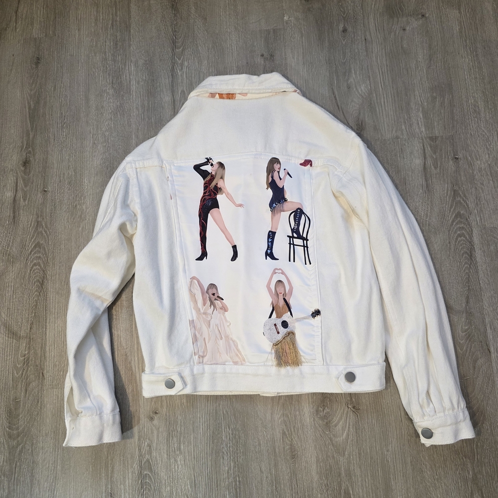 Taylor Swift Customized Beaded Jean Jacket Cream Size Small